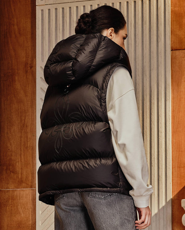 WOMEN'S PALLADIUM LOGO HOODED DOWN VEST - PALLADIUM Official