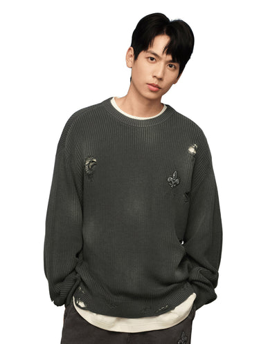 1010334-045 | MEN'S IRIS LOGO RIPPED COTTON SWEATER