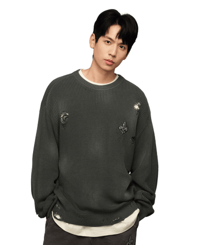 1010334-045 | MEN'S IRIS LOGO RIPPED COTTON SWEATER | DARK SHADOW