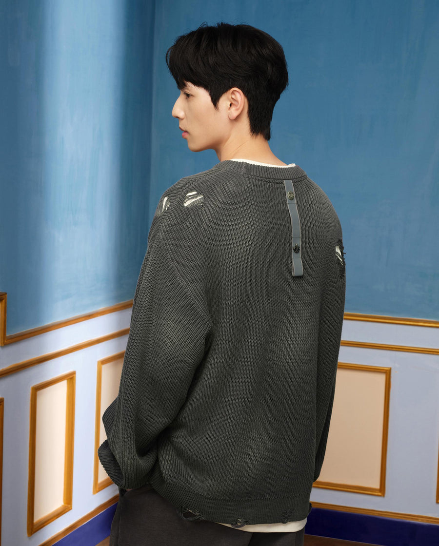 1010334-045 | MEN'S IRIS LOGO RIPPED COTTON SWEATER