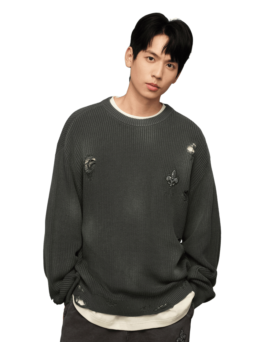 1010334-045 | MEN'S IRIS LOGO RIPPED COTTON SWEATER | DARK SHADOW