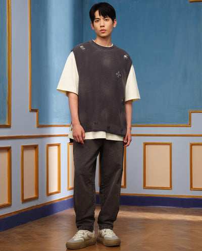 1010335-045 | MEN'S IRIS LOGO RIPPED COTTON SWEATER VEST | DARK SHADOW