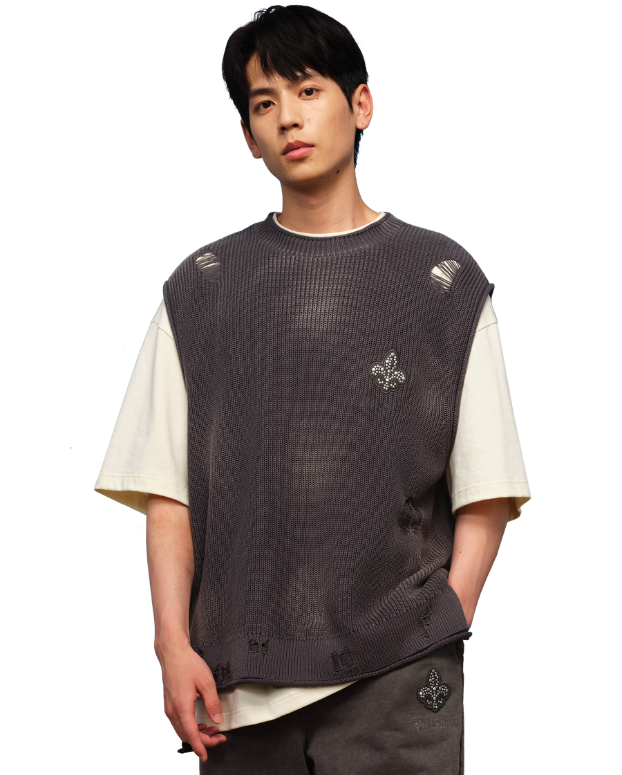 1010335-045 | MEN'S IRIS LOGO RIPPED COTTON SWEATER VEST | DARK SHADOW