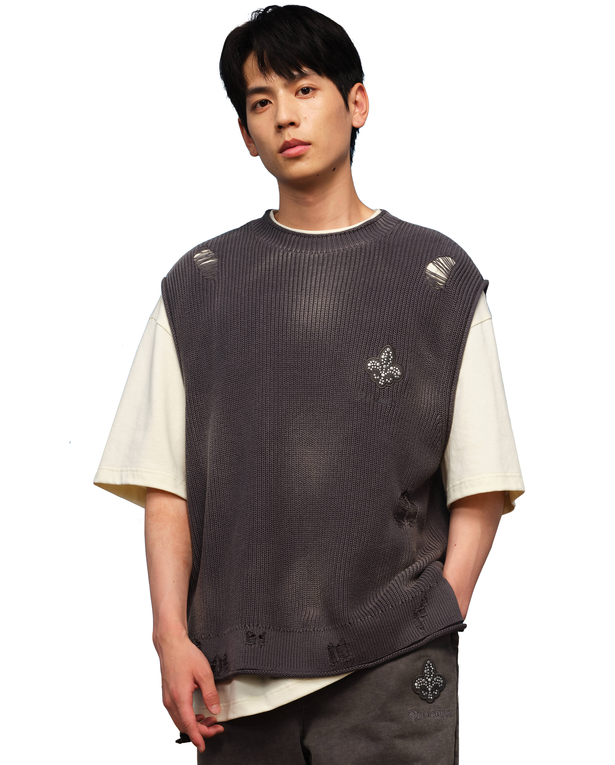 1010335-045 | MEN'S IRIS LOGO RIPPED COTTON SWEATER VEST | DARK SHADOW