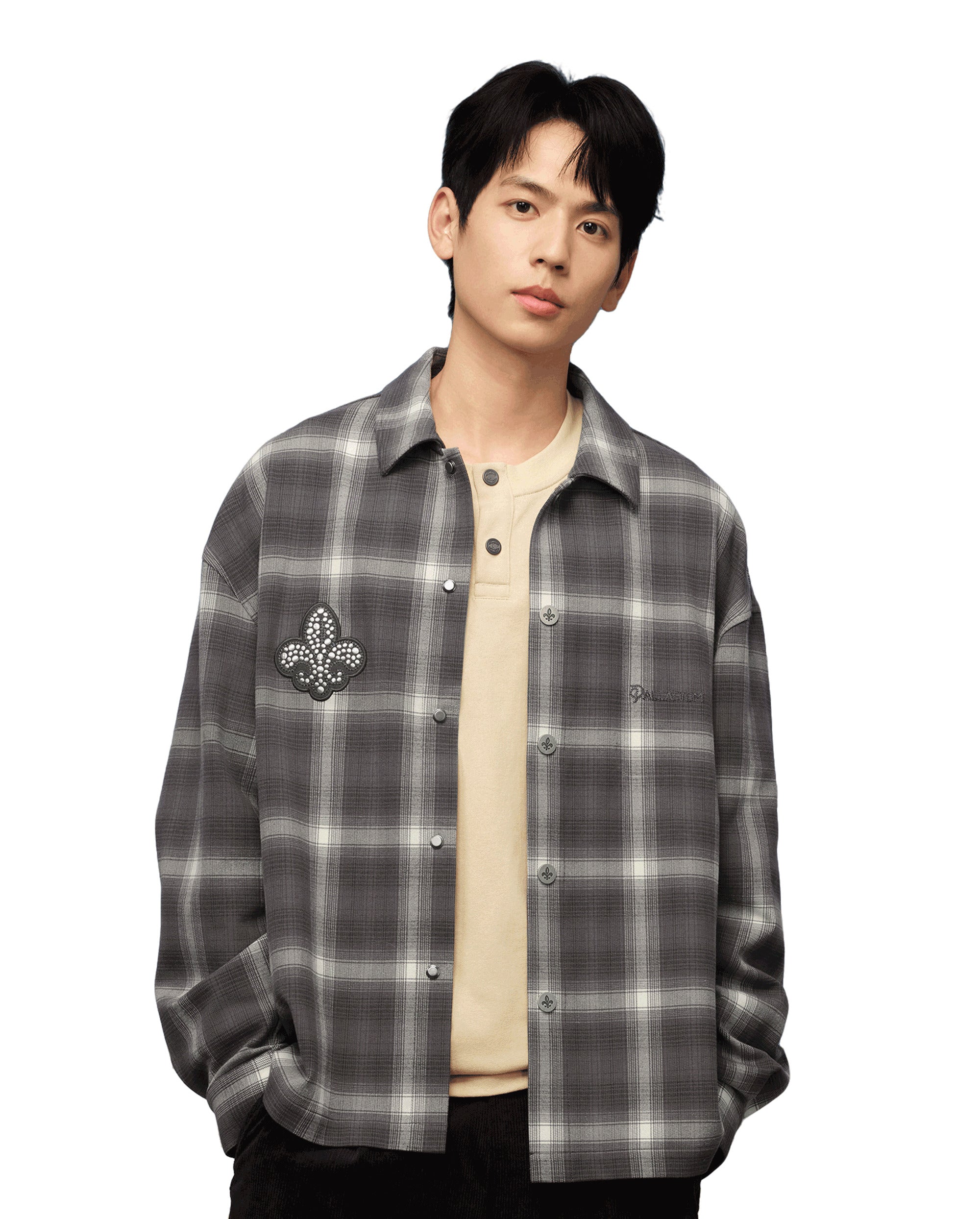 1010337-934 | MEN'S IRIS LOGO CHECKED LONG SLEEVES SHIRT | GREY/WHITE LATTICE