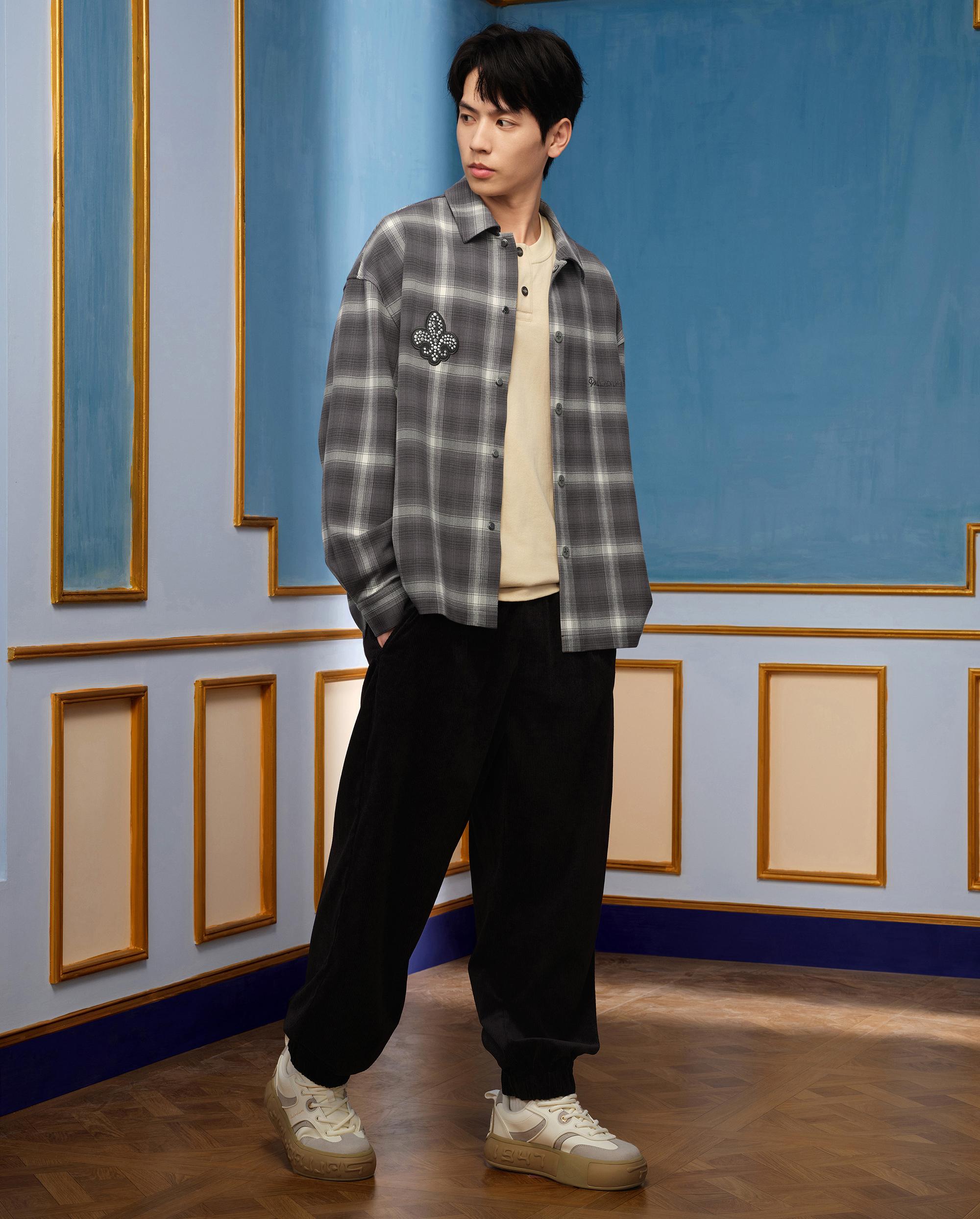 1010337-934 | MEN'S IRIS LOGO CHECKED LONG SLEEVES SHIRT | GREY/WHITE LATTICE