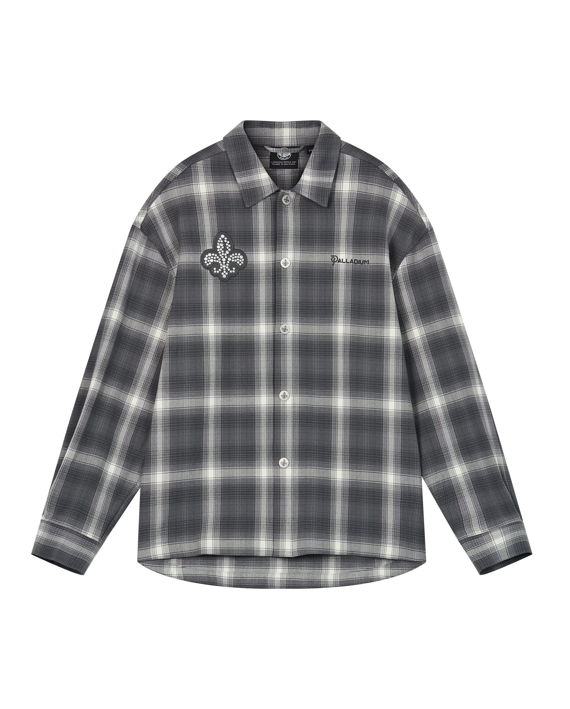 1010337-934 | MEN'S IRIS LOGO CHECKED LONG SLEEVES SHIRT | GREY/WHITE LATTICE
