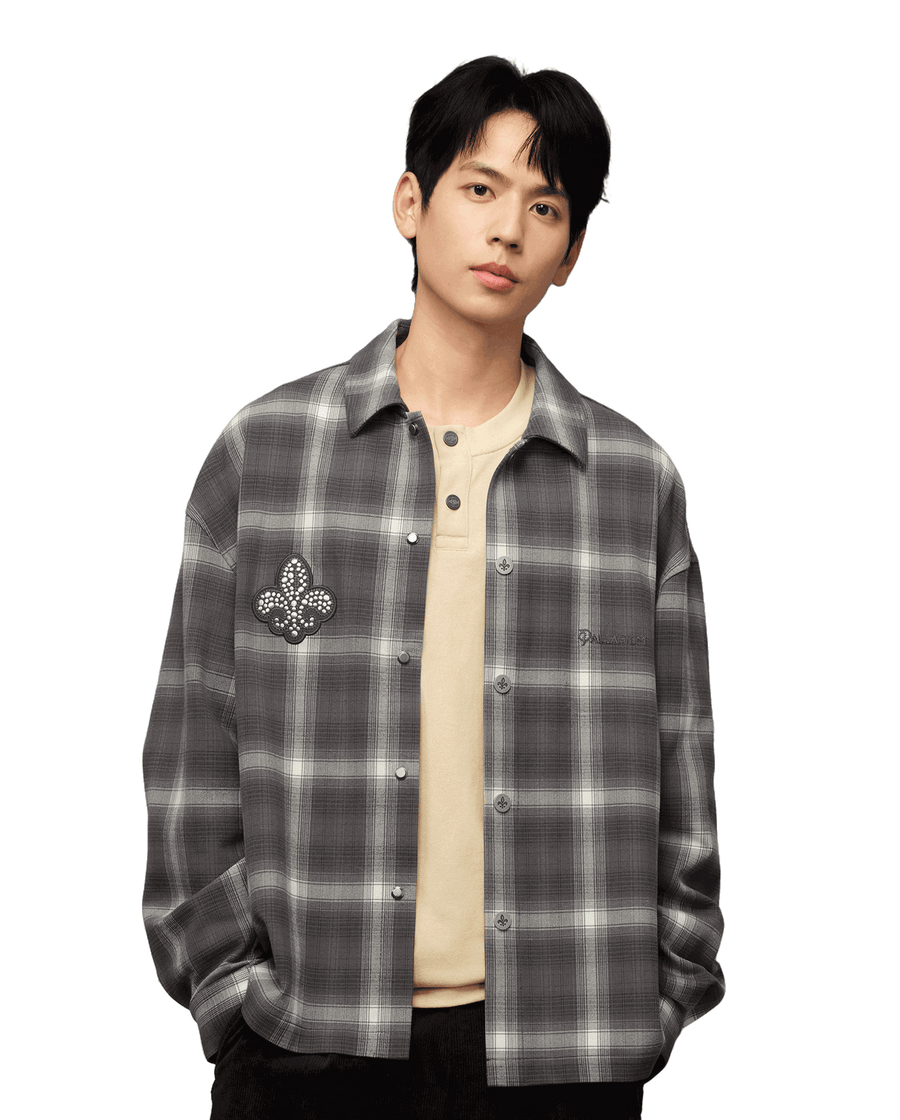 1010337-934 | MEN'S IRIS LOGO CHECKED LONG SLEEVES SHIRT | GREY/WHITE LATTICE