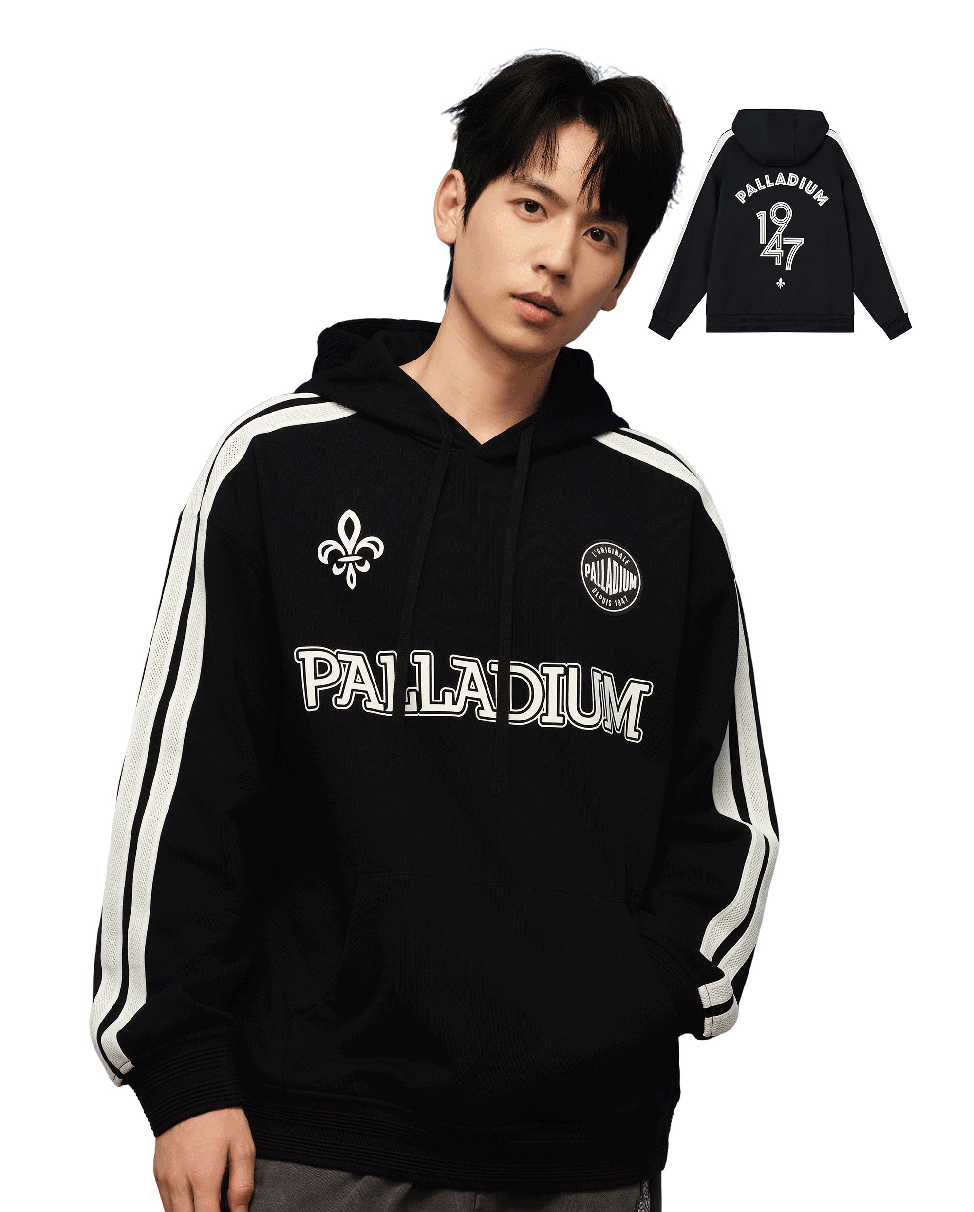 1010449-032 | MEN'S VINTAGE SIDE TAPED LOOSE FIT COTTON HOODIE | TAP SHOE