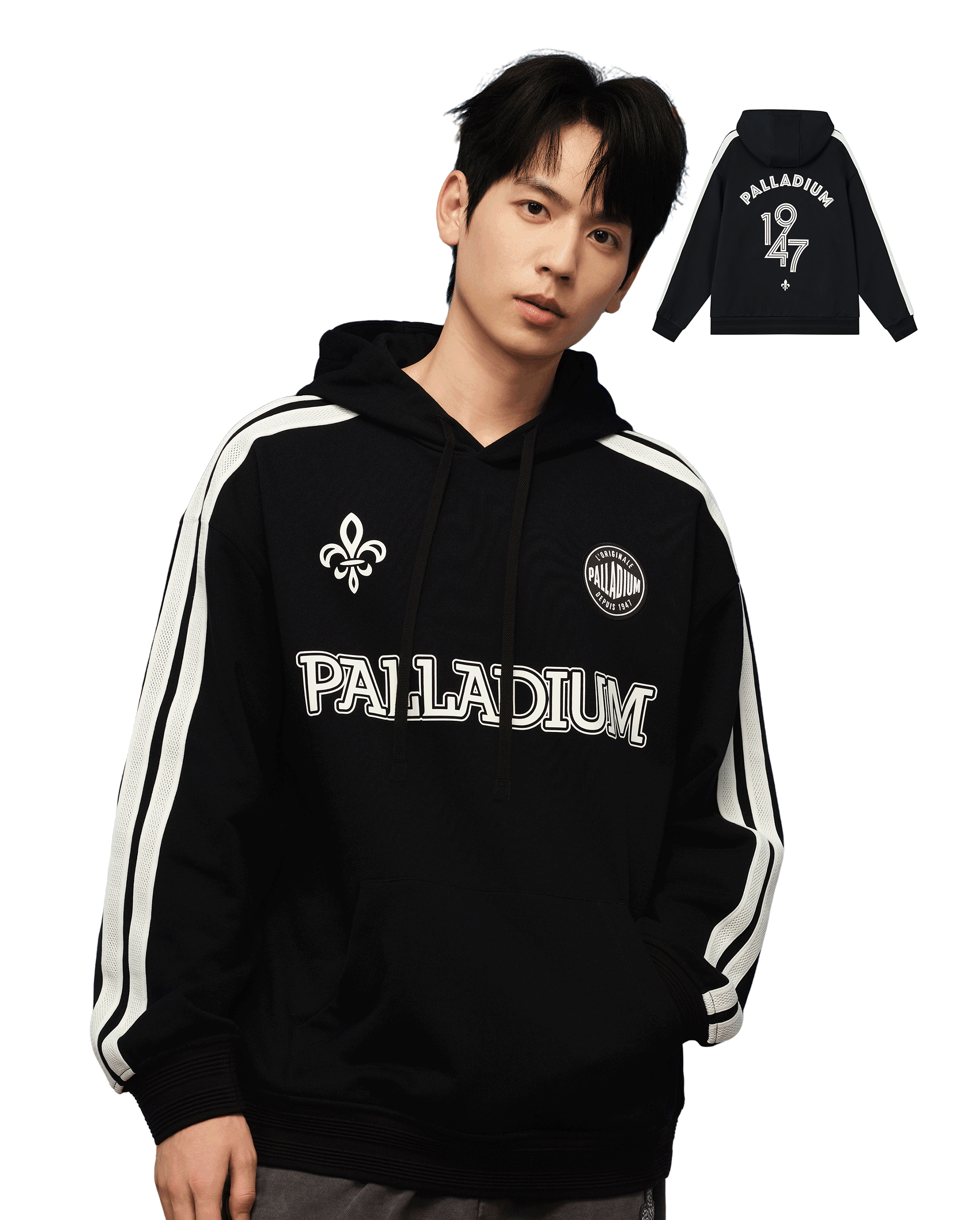 1010449-032 | MEN'S VINTAGE SIDE TAPED LOOSE FIT COTTON HOODIE | TAP SHOE