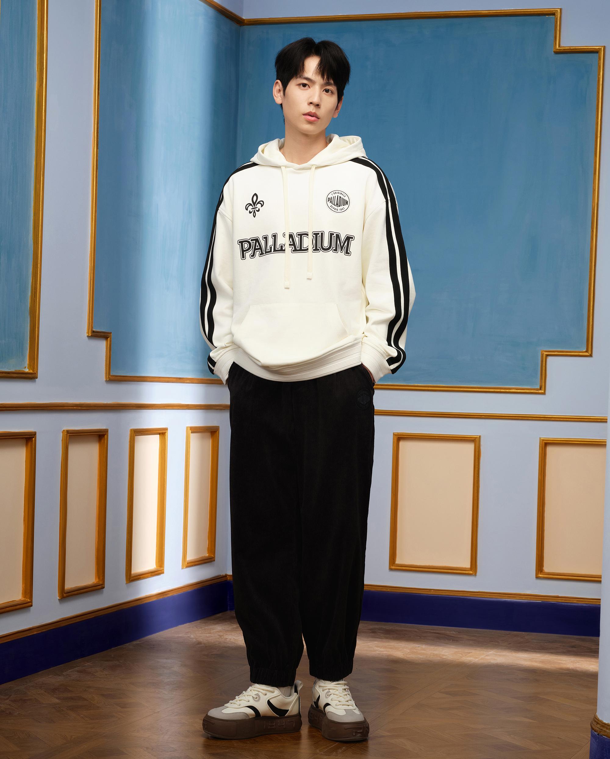 1010449-262 | MEN'S VINTAGE SIDE TAPED LOOSE FIT COTTON HOODIE | MARSHMALLOW