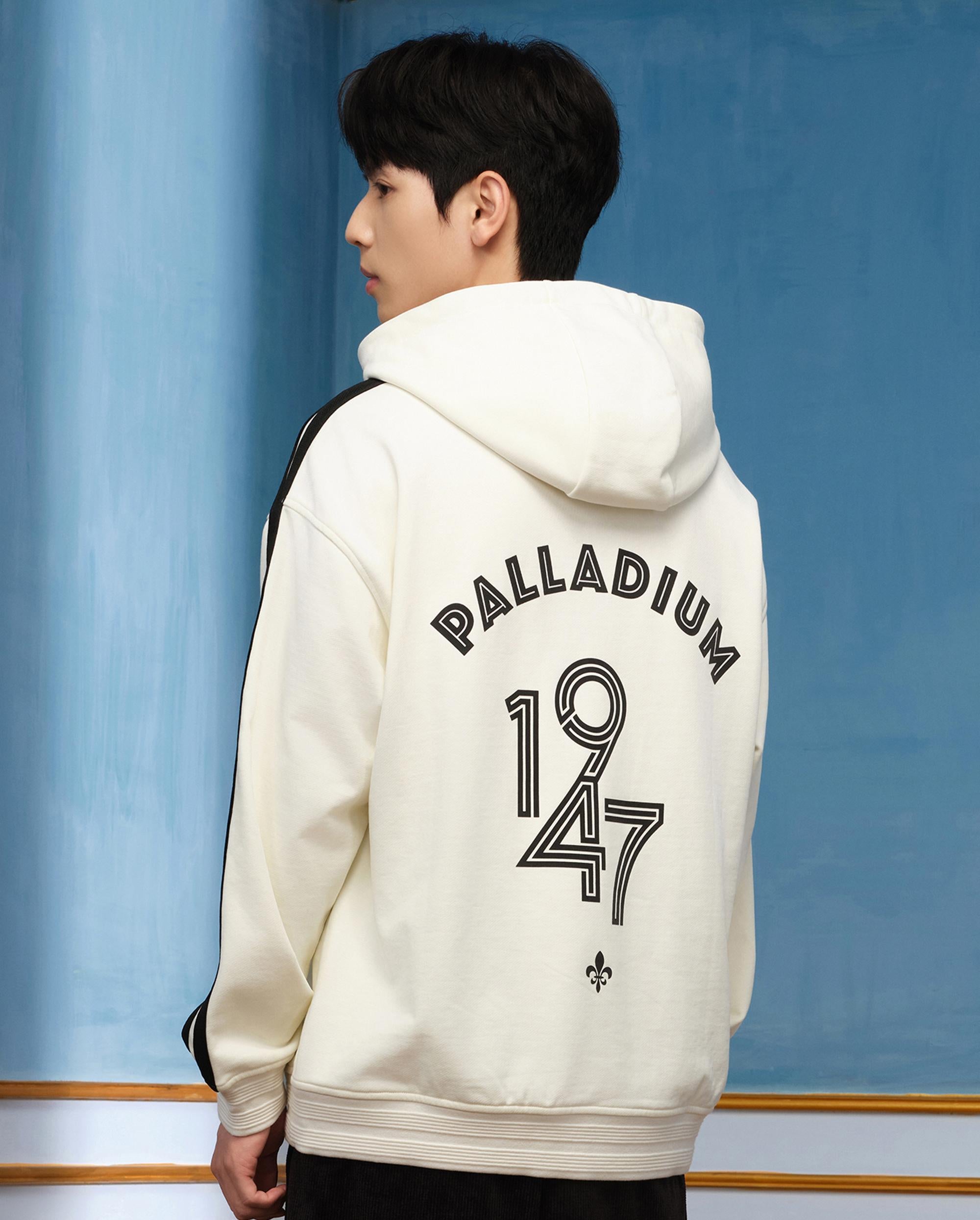 1010449-262 | MEN'S VINTAGE SIDE TAPED LOOSE FIT COTTON HOODIE | MARSHMALLOW
