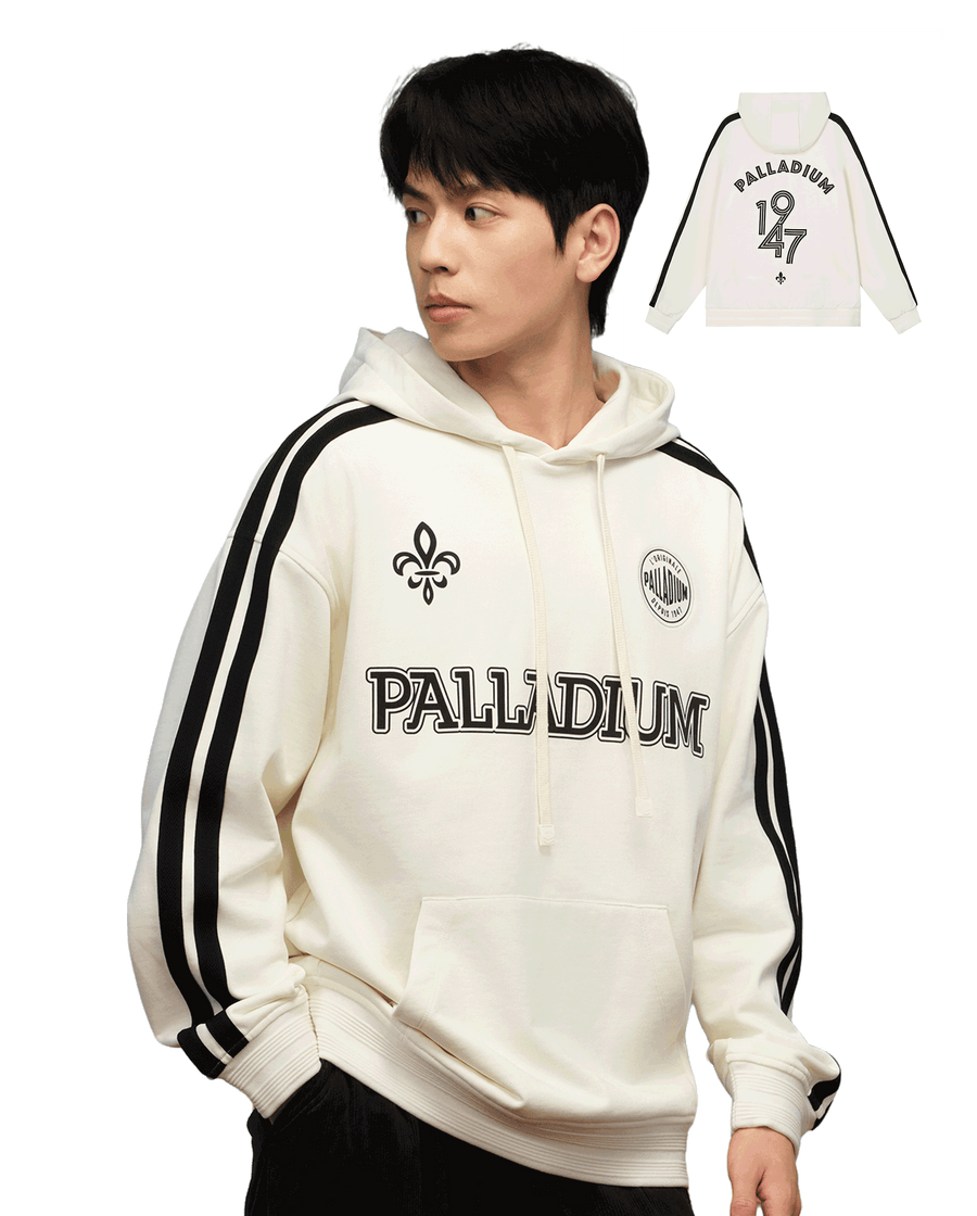 1010449-262 | MEN'S VINTAGE SIDE TAPED LOOSE FIT COTTON HOODIE | MARSHMALLOW