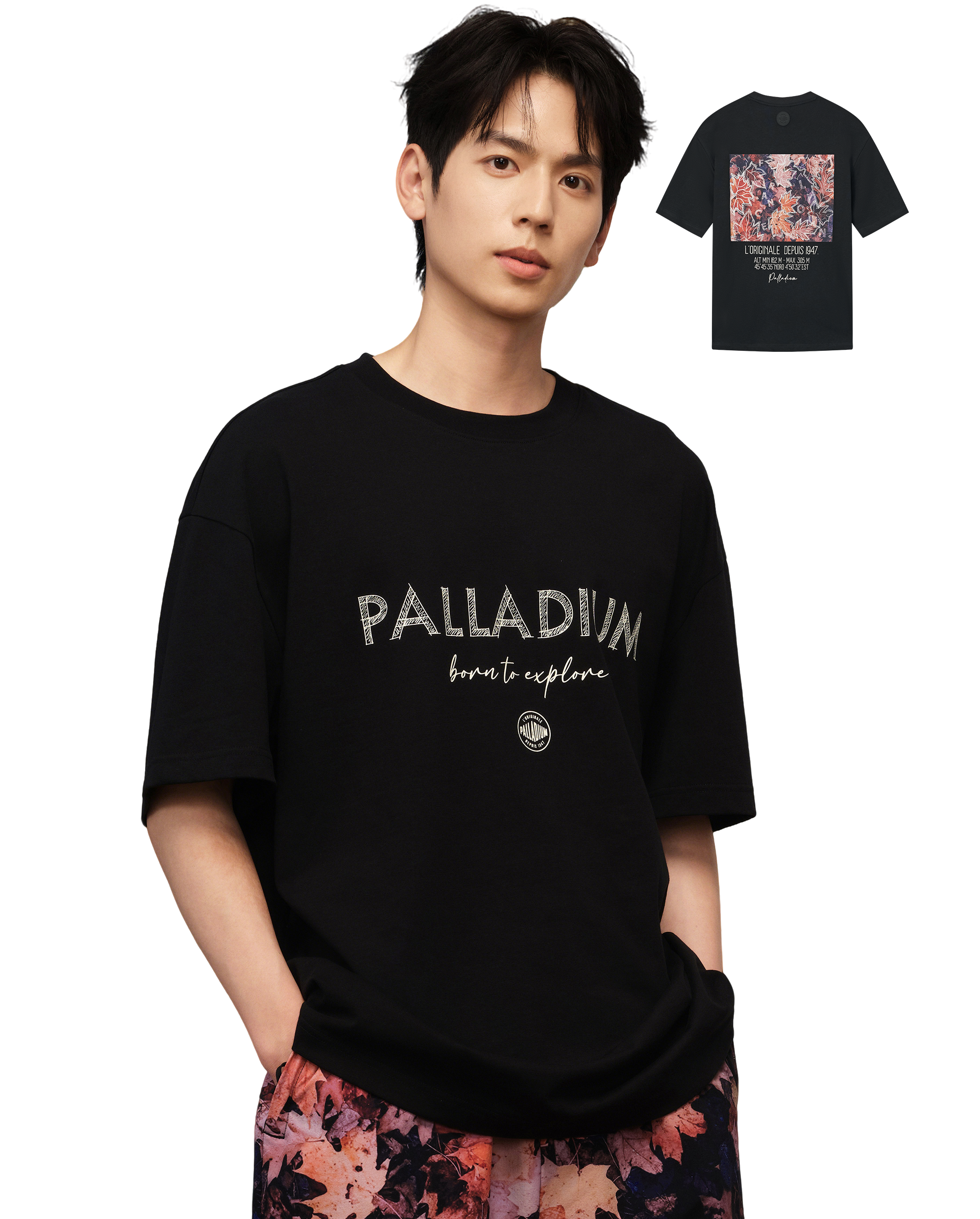 1010464-032 | MEN'S LOGO LOOSE FIT MAPLE LEAF PRINTED T-SHIRT | TAP SHOE