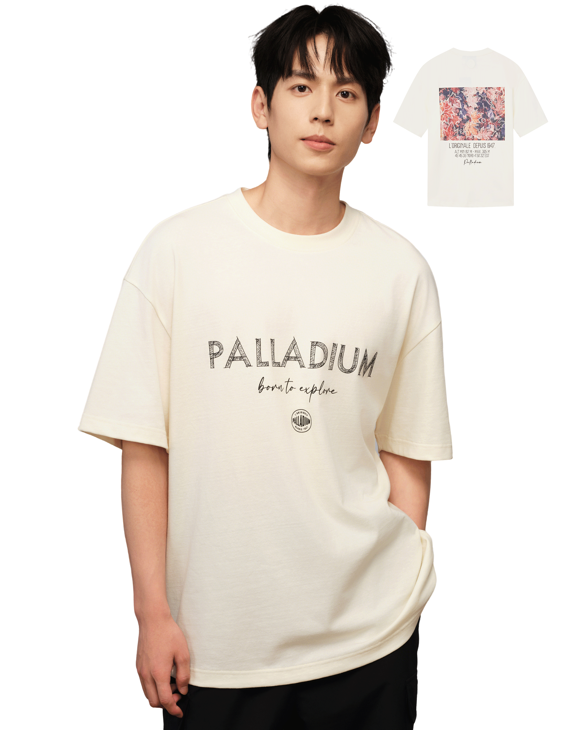 1010464-232 | MEN'S LOGO LOOSE FIT MAPLE LEAF PRINTED T-SHIRT | VANILLA ICE