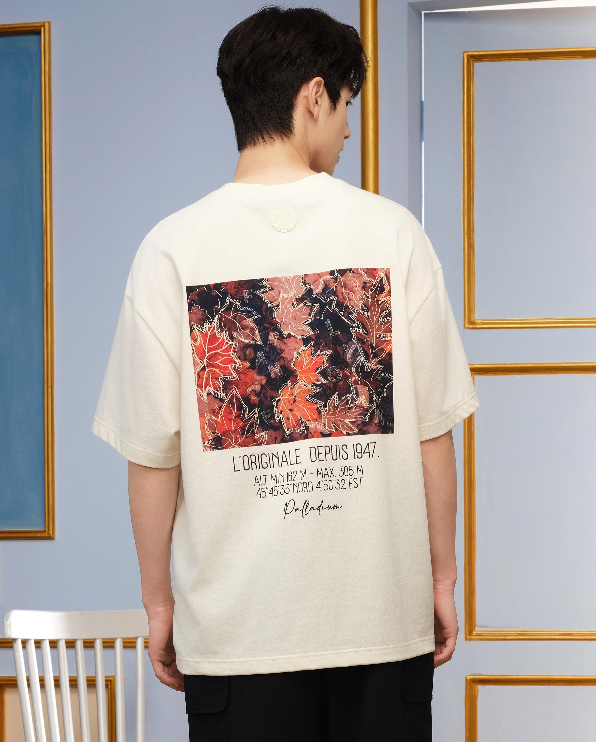 1010464-232 | MEN'S LOGO LOOSE FIT MAPLE LEAF PRINTED T-SHIRT | VANILLA ICE