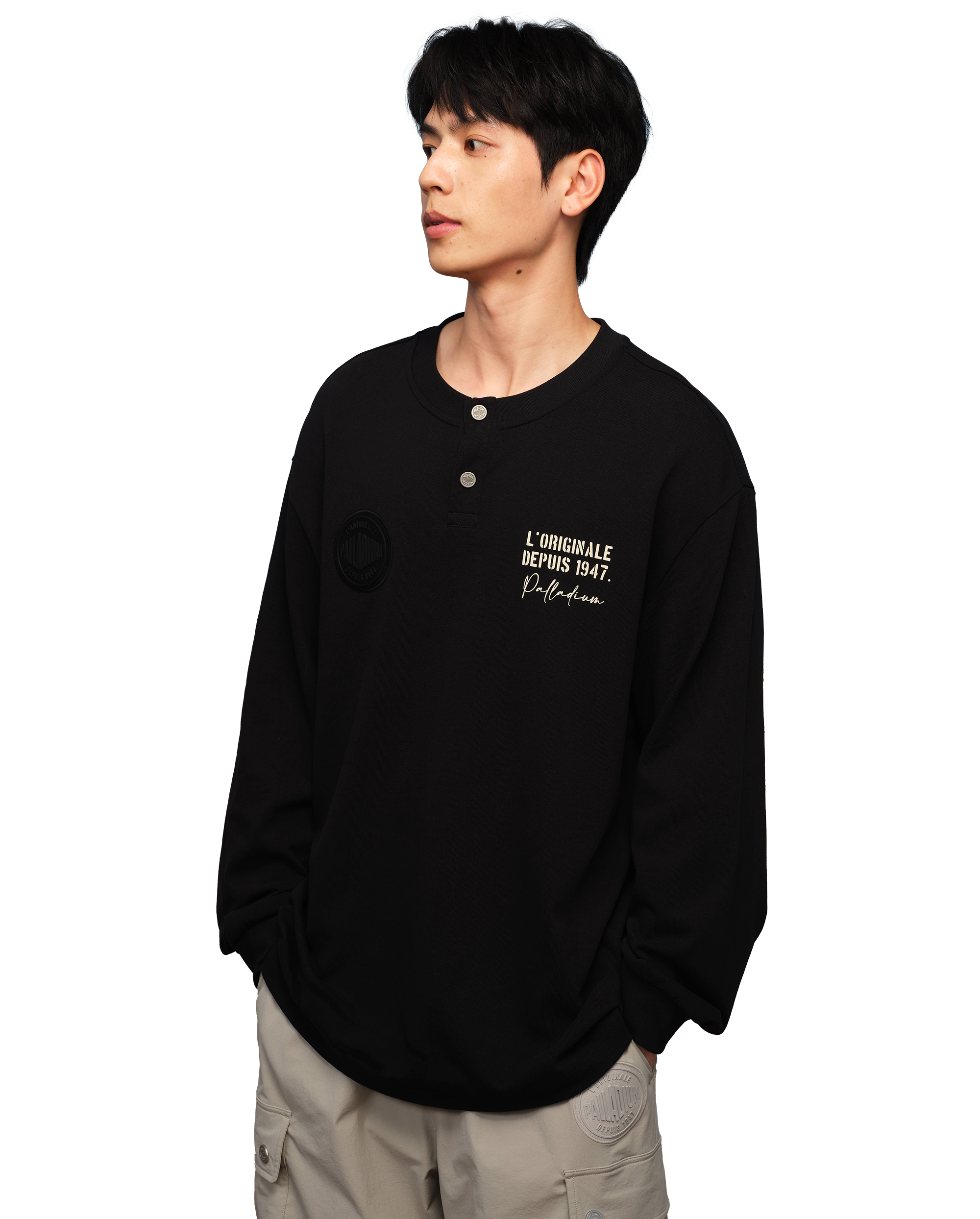 1010483-032 | MEN'S PALLADIUM LOGO LONG SLEEVES COTTON T-SHIRT | TAP SHOE