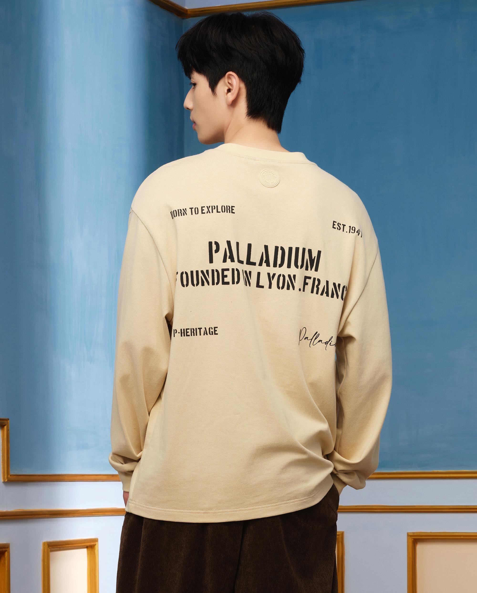 1010483-043 | MEN'S PALLADIUM LOGO LONG SLEEVES COTTON T-SHIRT | OYSTER GRAY