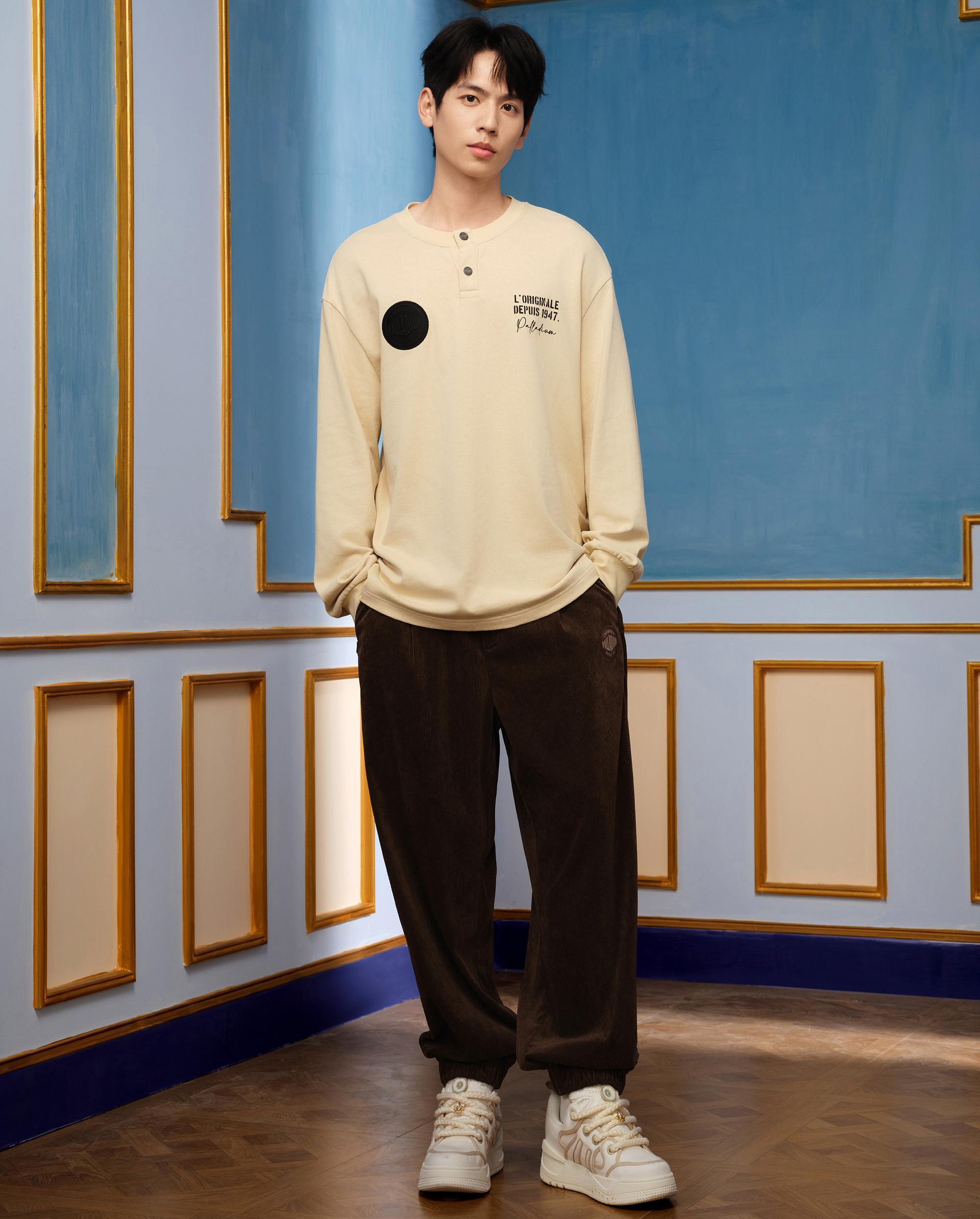 1010483-043 | MEN'S PALLADIUM LOGO LONG SLEEVES COTTON T-SHIRT | OYSTER GRAY