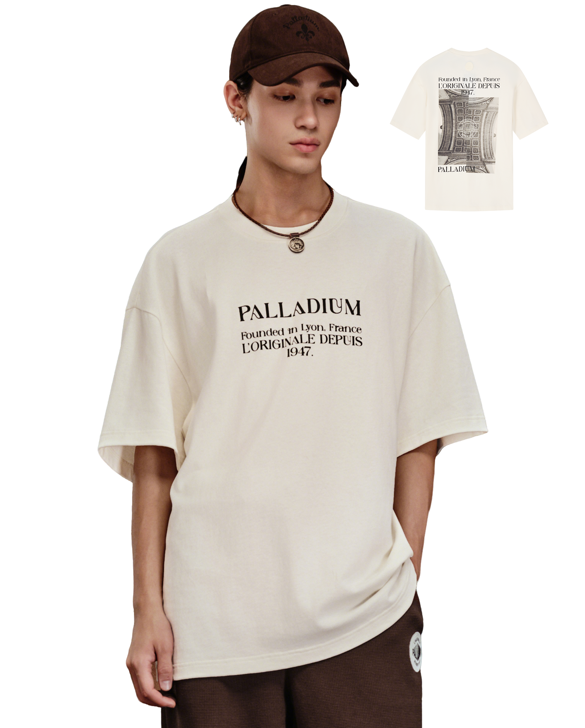 1010492-262 | MEN'S PALLADIUM PRINTED LOOSE FIT COTTON T-SHIRT | MARSHMALLOW