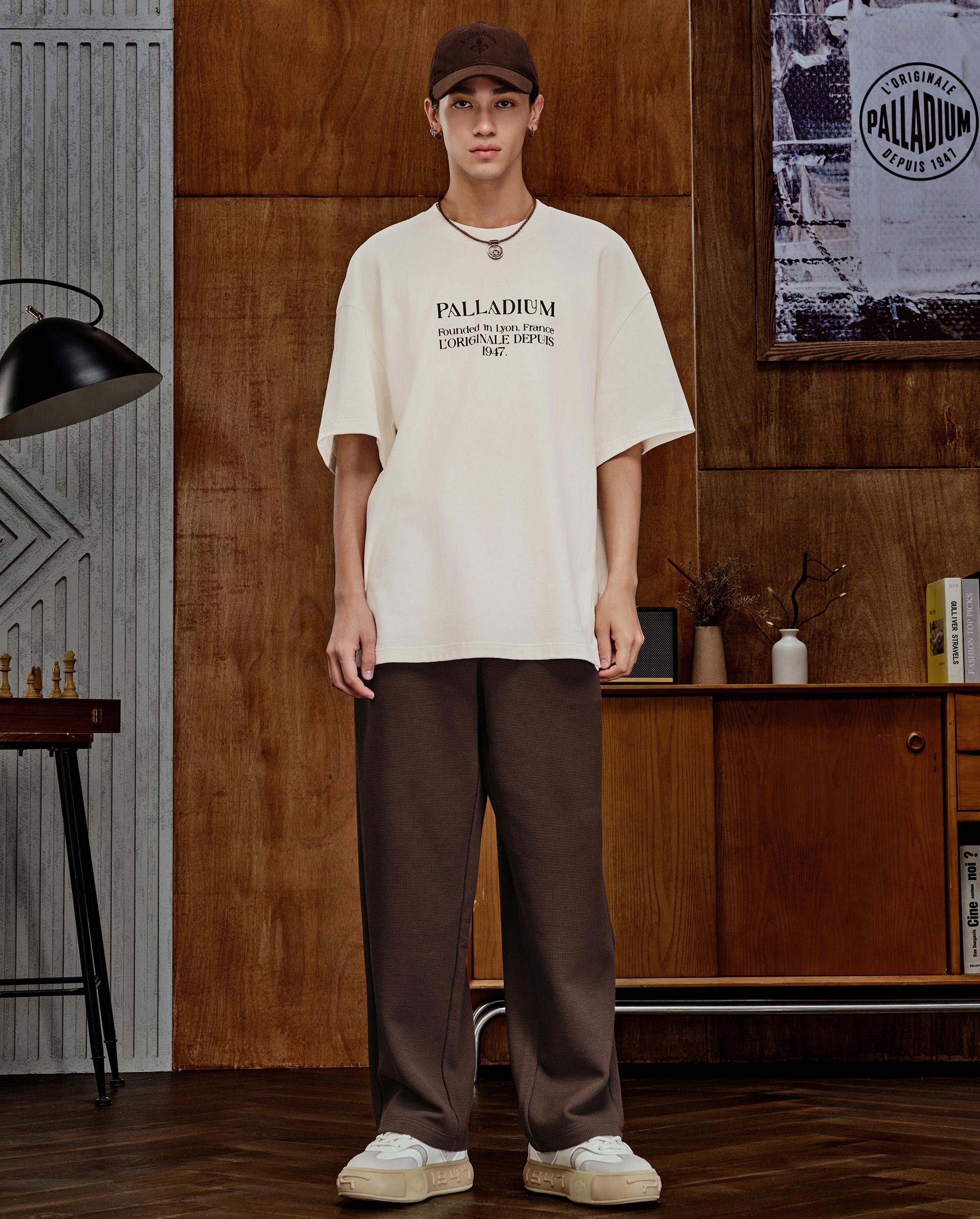 1010492-262 | MEN'S PALLADIUM PRINTED LOOSE FIT COTTON T-SHIRT | MARSHMALLOW