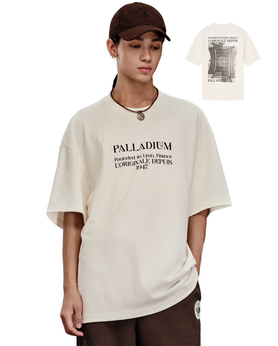 1010492-262 | MEN'S PALLADIUM PRINTED LOOSE FIT COTTON T-SHIRT | MARSHMALLOW