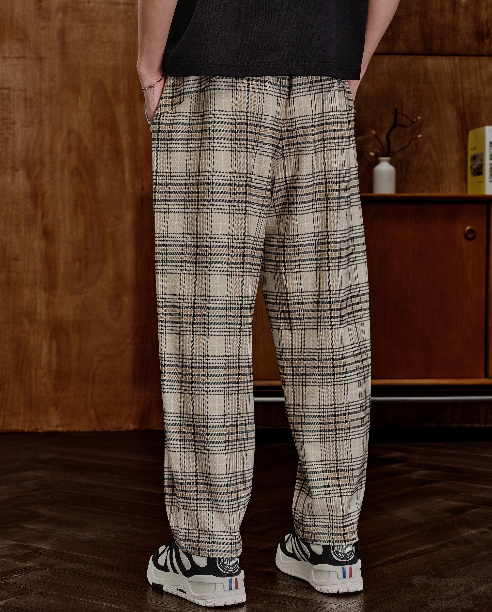 1010509-818 | MEN'S EMBROIDERED PALLADIUM LOGO CHECKED PANTS | BLACK/KHAKI/GREY