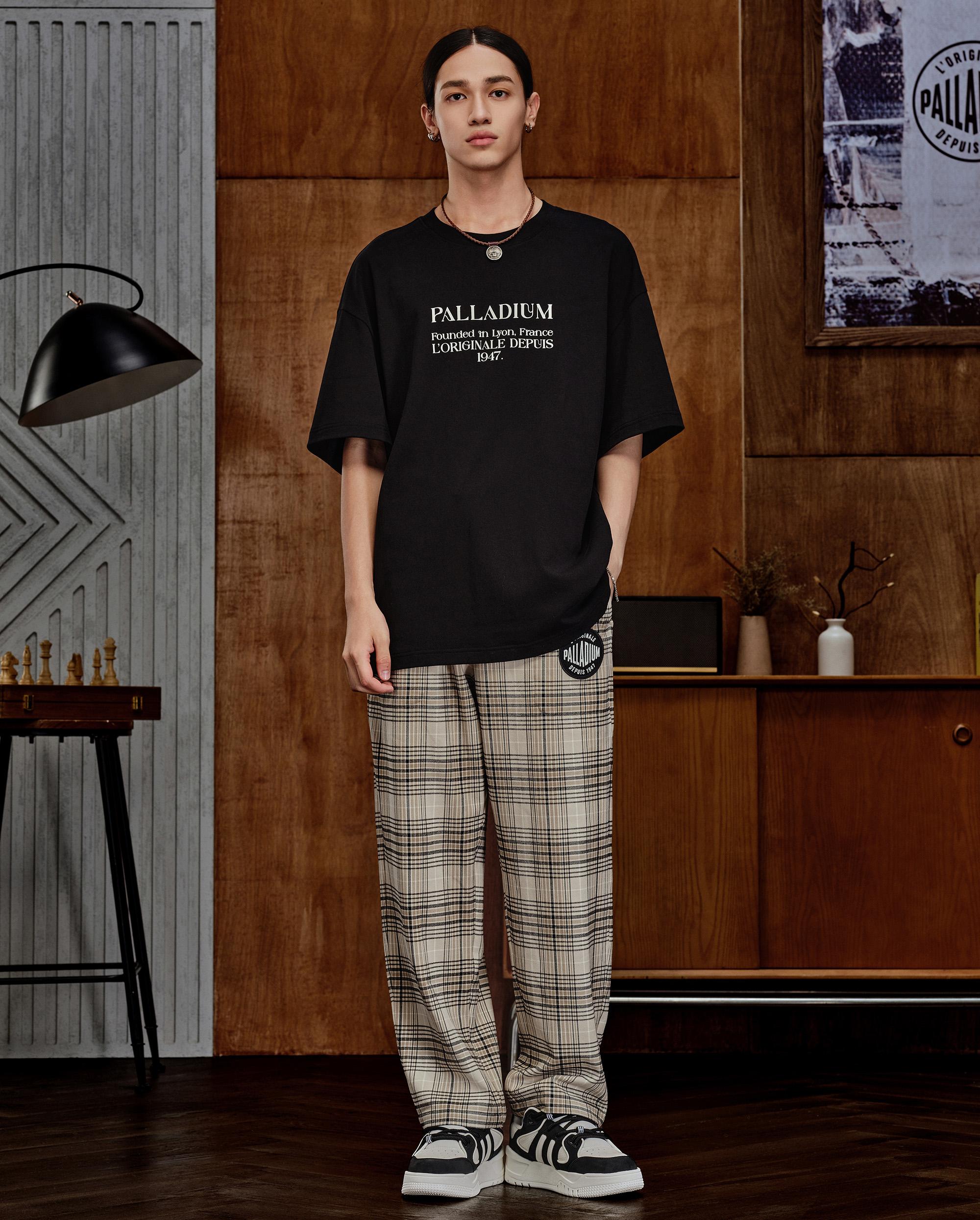 1010509-818 | MEN'S EMBROIDERED PALLADIUM LOGO CHECKED PANTS | BLACK/KHAKI/GREY