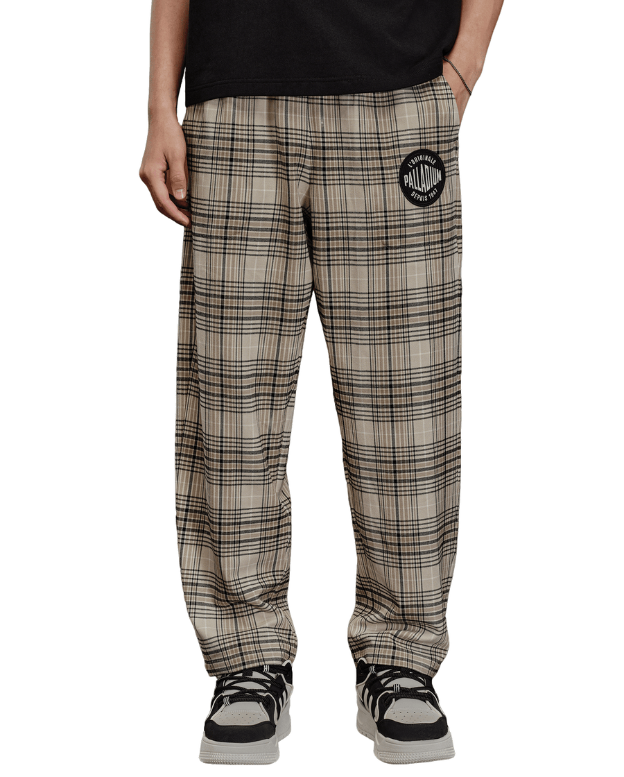 1010509-818 | MEN'S EMBROIDERED PALLADIUM LOGO CHECKED PANTS | BLACK/KHAKI/GREY