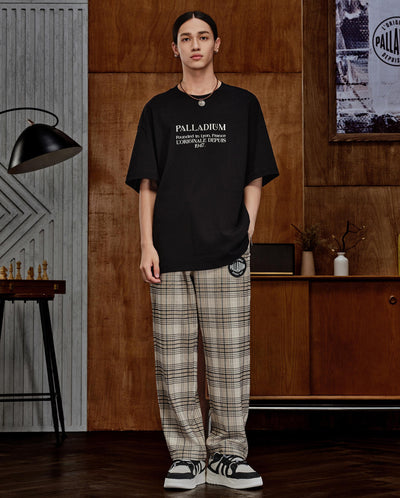 1010509-818 | MEN'S EMBROIDERED PALLADIUM LOGO CHECKED PANTS | BLACK/KHAKI/GREY