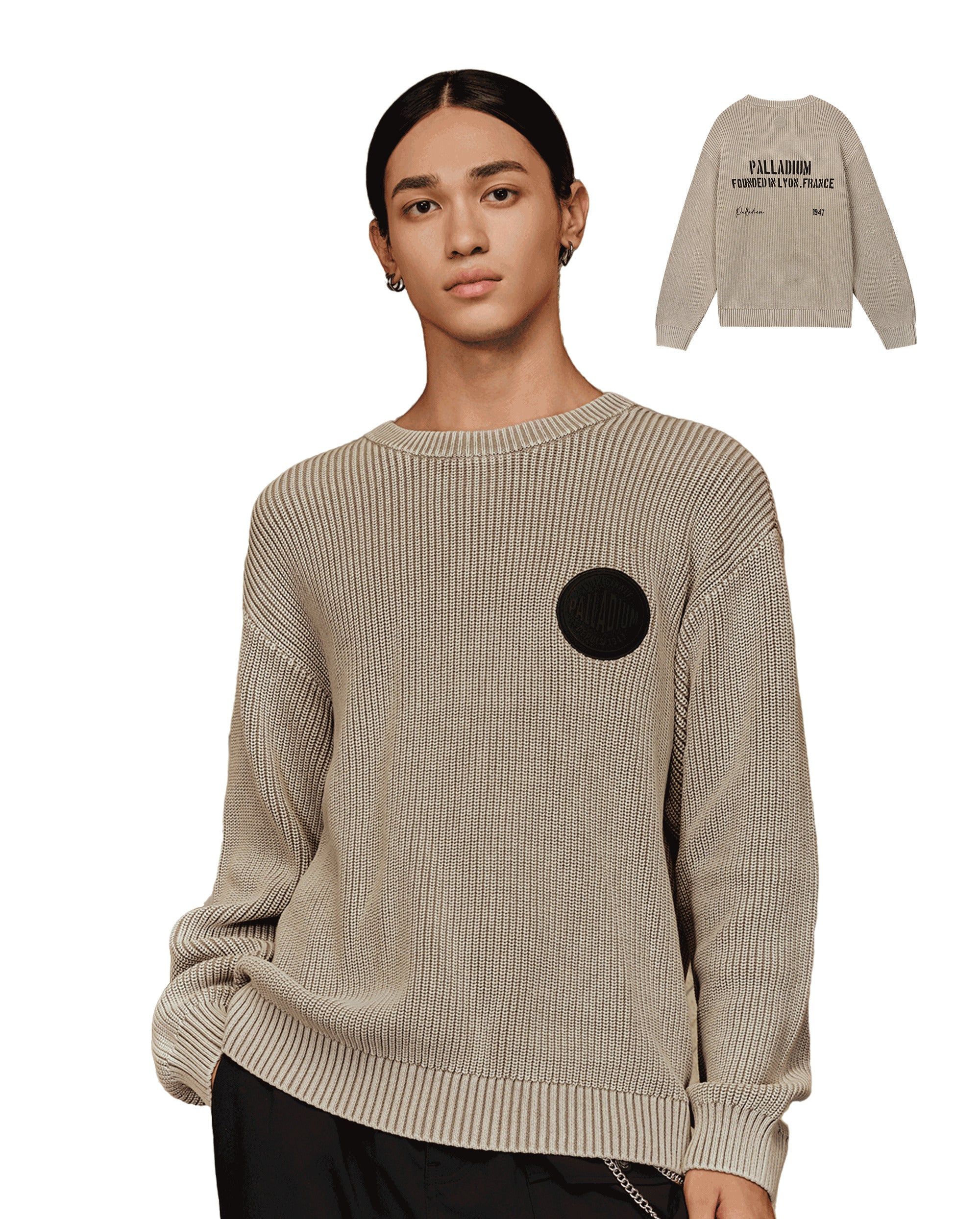 1010563-031 | MEN'S LOOSE FIT DROPPED SHOULDERS COTTON SWEATER | FLINT GRAY