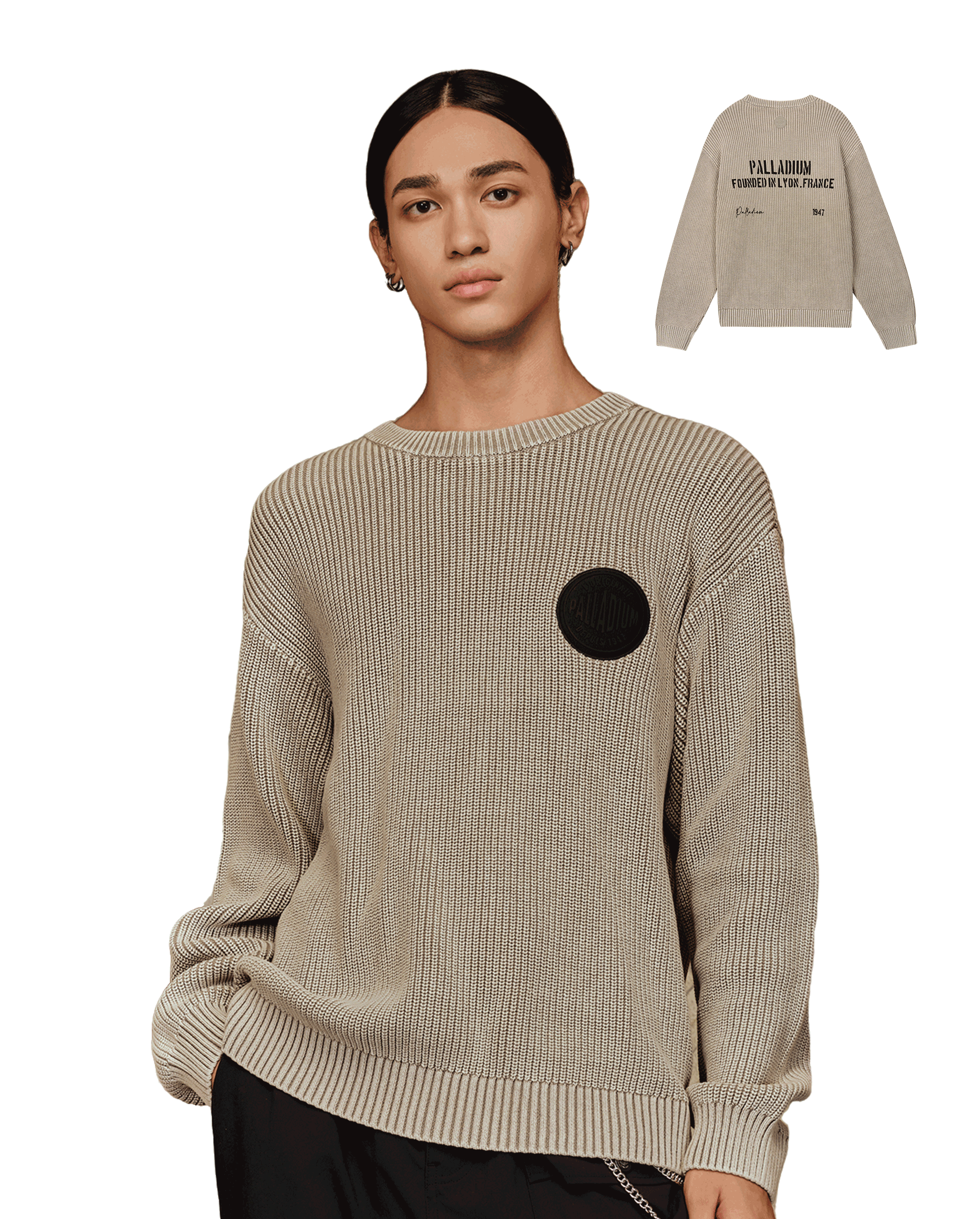 1010563-031 | MEN'S LOOSE FIT DROPPED SHOULDERS COTTON SWEATER | FLINT GRAY