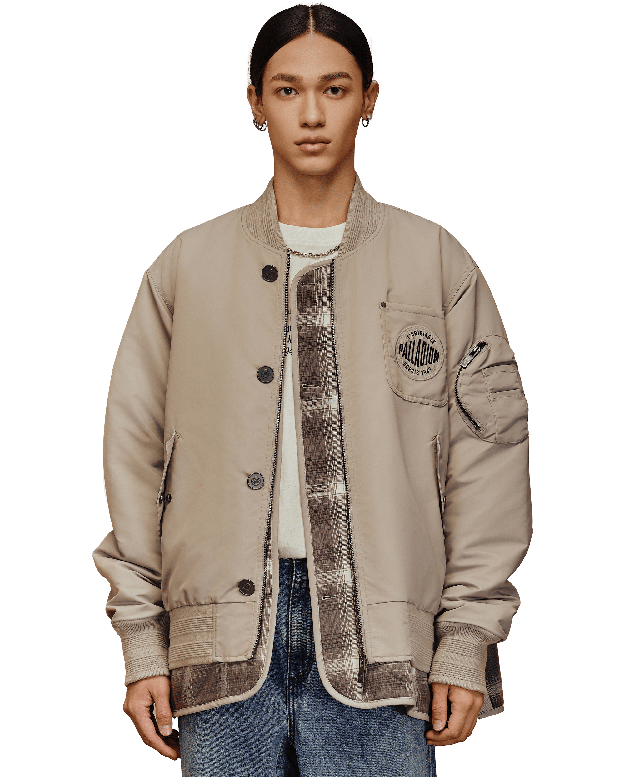 1010571-031 | MEN'S PALLADIUM LOGO LAYERED BOMBER JACKET | FLINT GRAY
