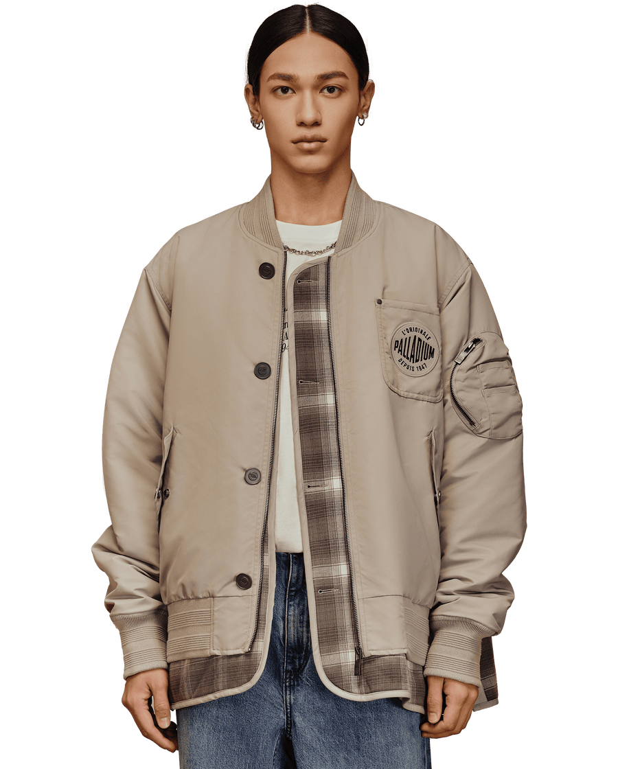 1010571-031 | MEN'S PALLADIUM LOGO LAYERED BOMBER JACKET | FLINT GRAY