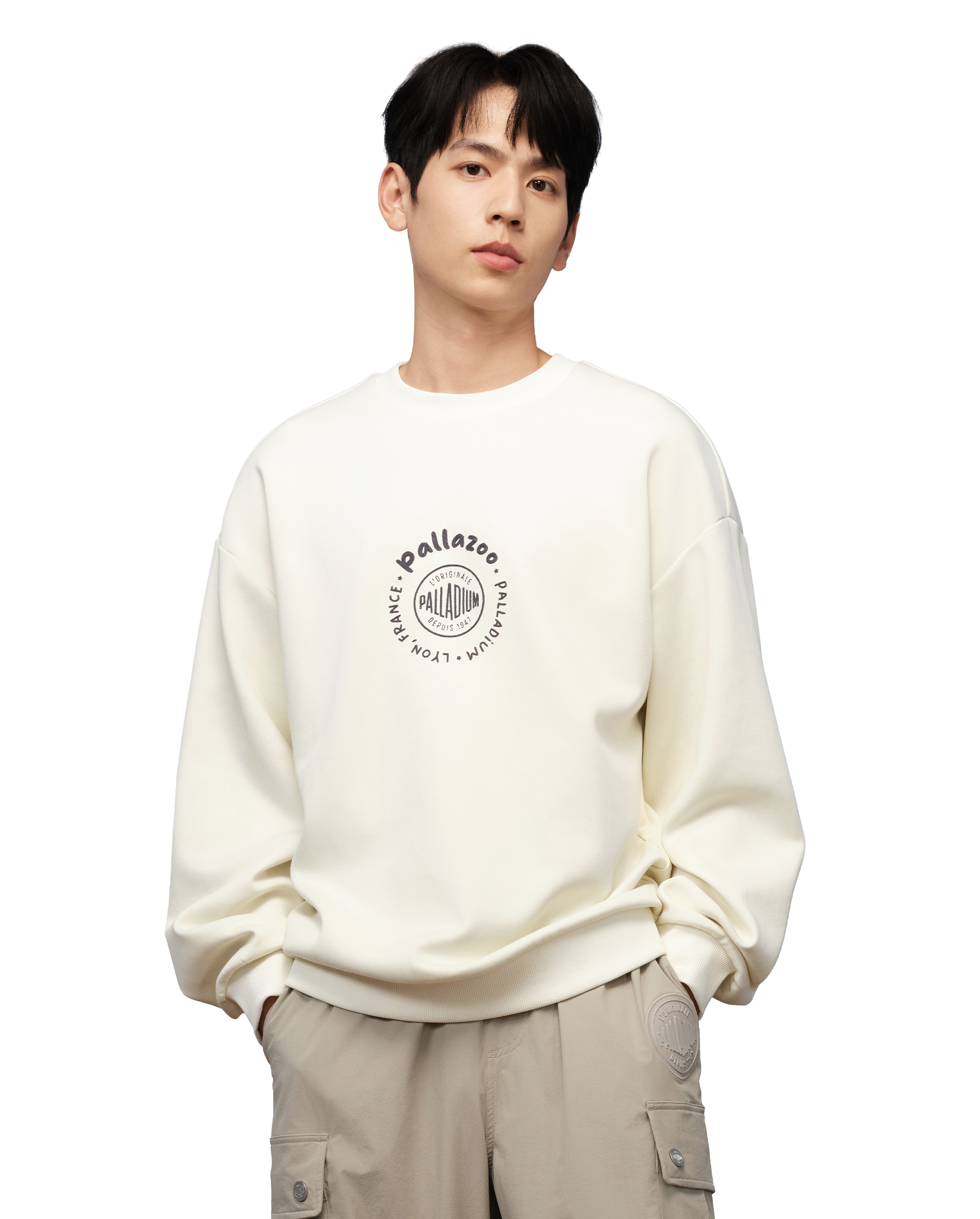 1010572-262 | MEN'S PALLADIUM LOGO THEME PRINTED SWEATSHIRT | MARSHMALLOW