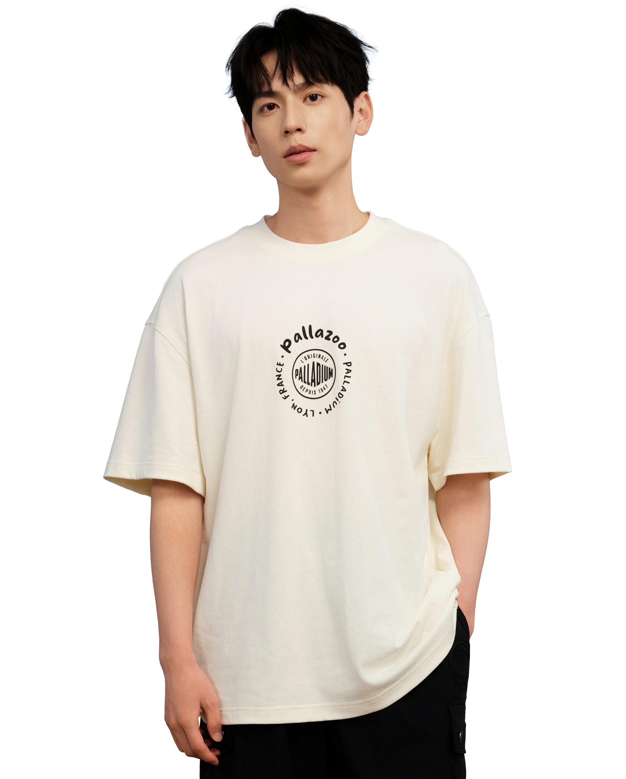 1010573-262 | MEN'S PALLADIUM LOGO LOOSE FIT COTTON T-SHIRT | MARSHMALLOW