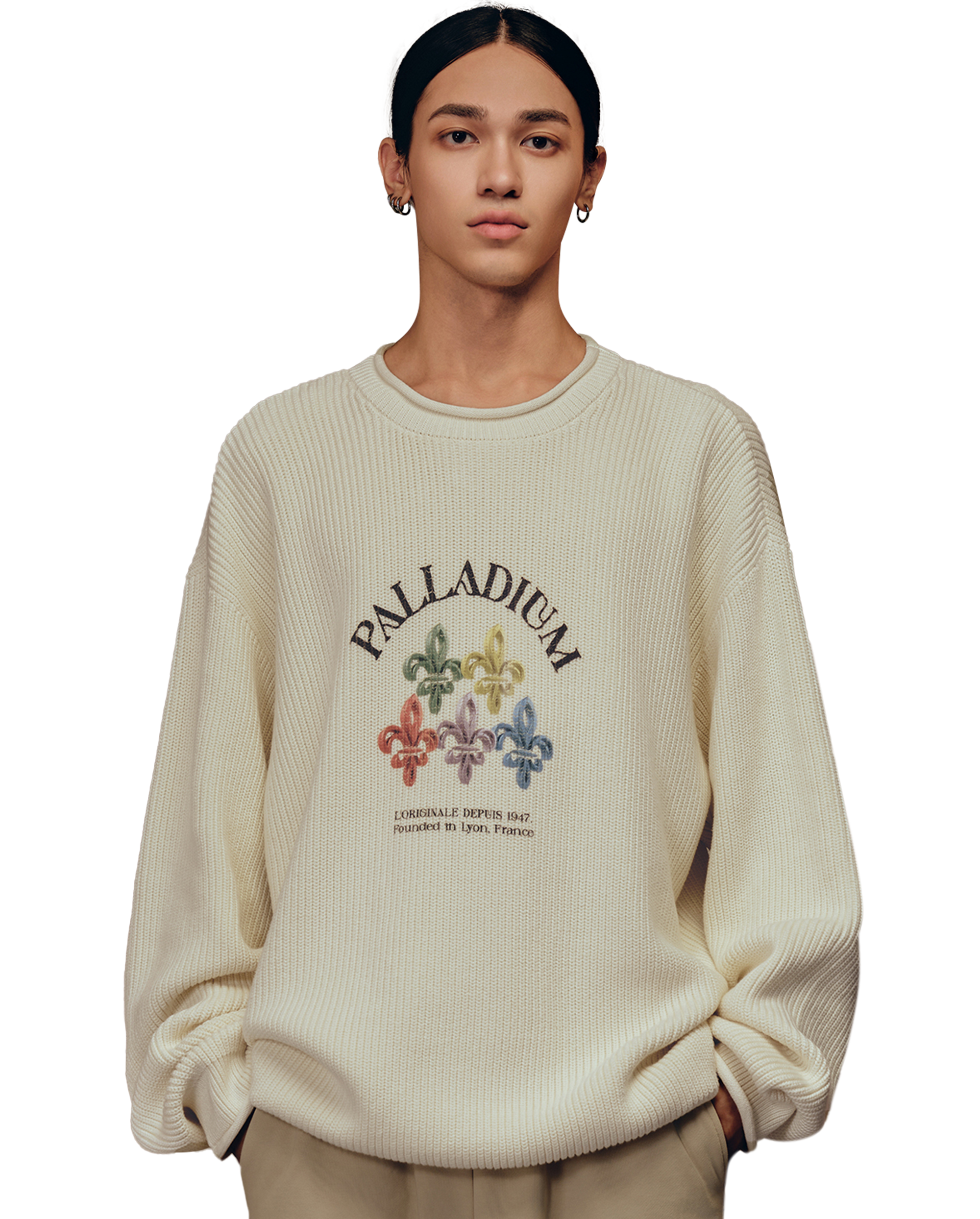 1010597-107 | MEN'S PALLADIUM LOGO WAFFLE PATTERN SWEATER | SNOW WHITE