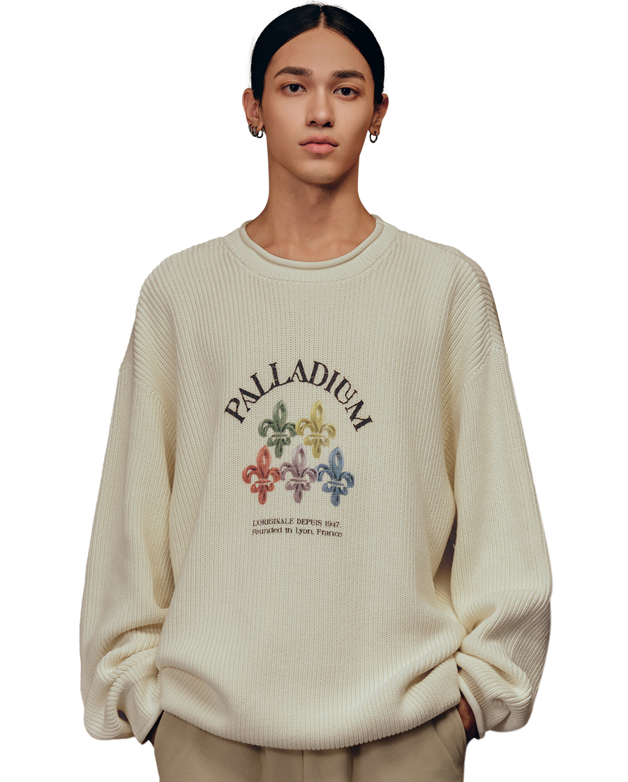 1010597-107 | MEN'S PALLADIUM LOGO WAFFLE PATTERN SWEATER | SNOW WHITE