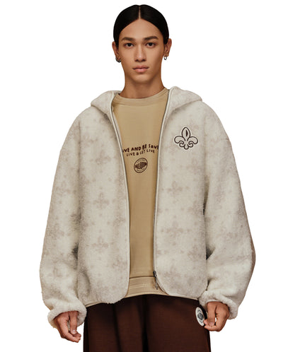 1010619-948 | MEN'S ALL-OVER IRIS LOGO FUZZY COTTON JACKET | WHT POLKA DOTS IRIS