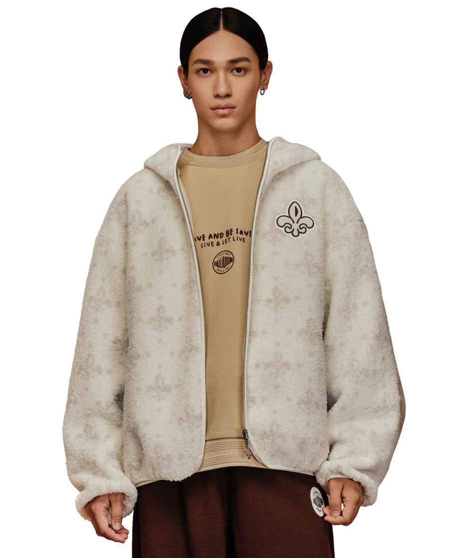 1010619-948 | MEN'S ALL-OVER IRIS LOGO FUZZY COTTON JACKET | WHT POLKA DOTS IRIS