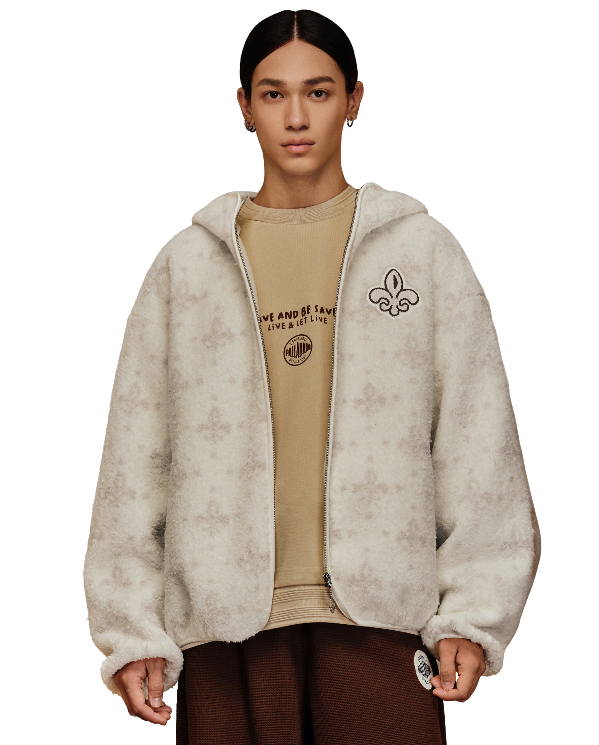 1010619-948 | MEN'S ALL-OVER IRIS LOGO FUZZY COTTON JACKET | WHT POLKA DOTS IRIS