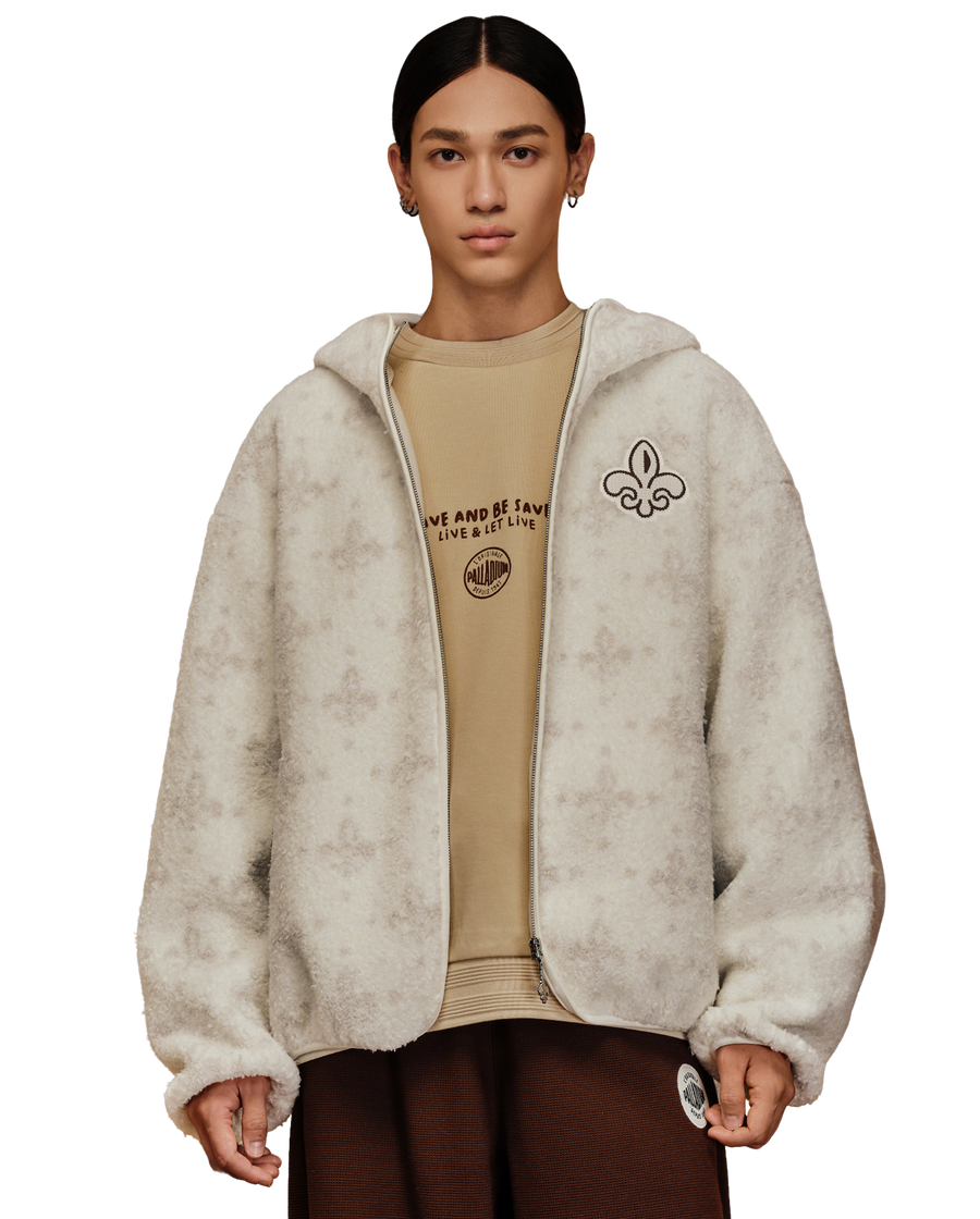 1010619-948 | MEN'S ALL-OVER IRIS LOGO FUZZY COTTON JACKET | WHT POLKA DOTS IRIS