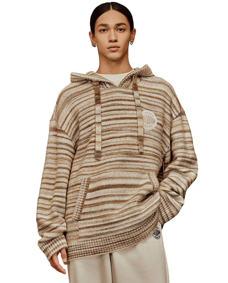 1010676-741 | MEN'S PALLADIUM LOGO STRIPED HOODED SWEATER | KHAKI/WHITE