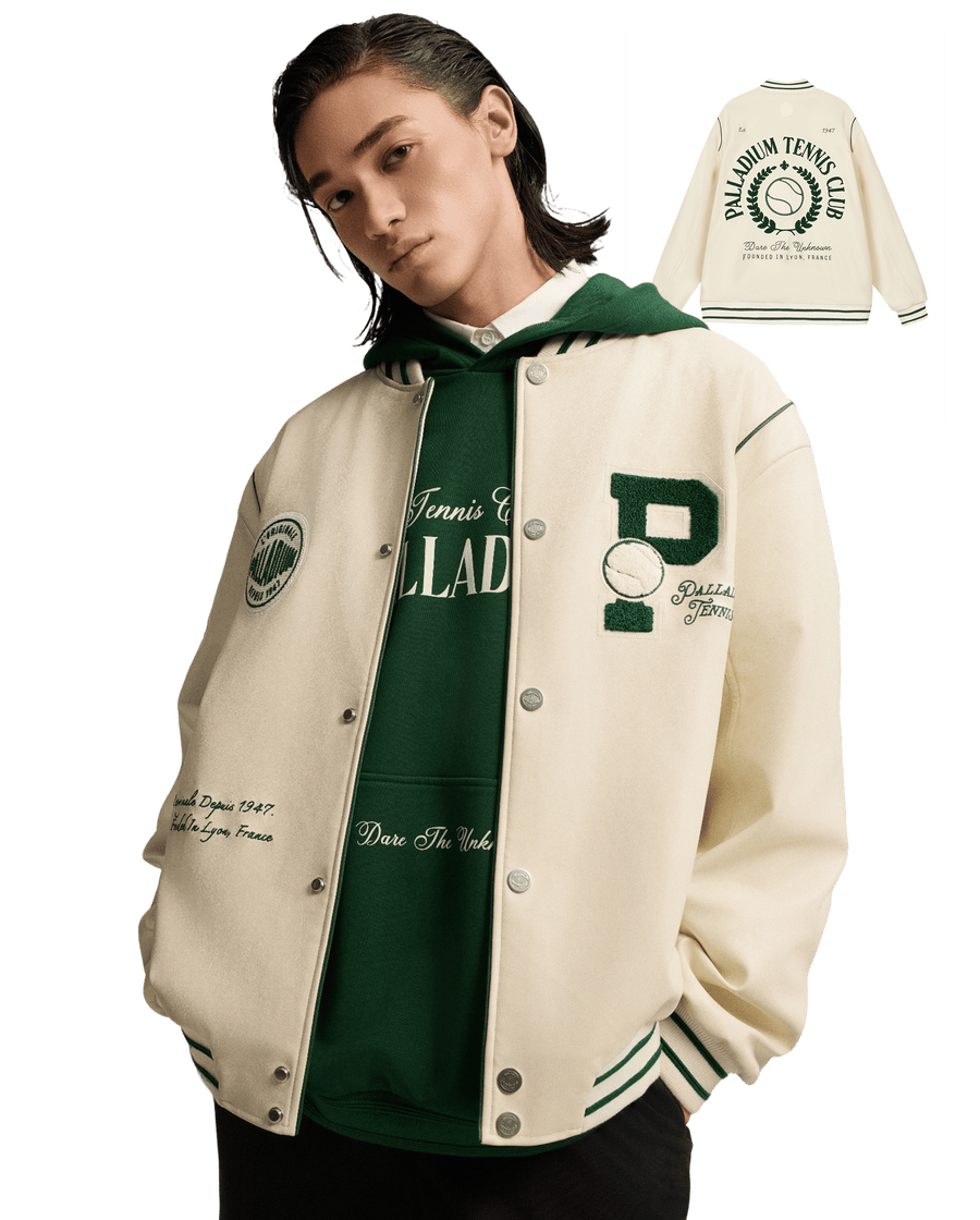 1011255-232 | MEN'S PALLADIUM LOGO LOOSE FIT VARSITY JACKET | VANILLA ICE
