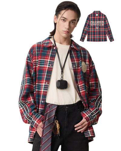 1011260-728 | MEN'S PALLADIUM LOGO LOOSE FIT CHECKED SHIRT | RED BLUE PLAID