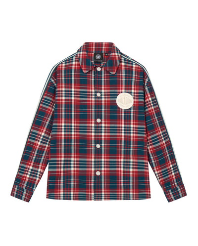 1011260-728 | MEN'S PALLADIUM LOGO LOOSE FIT CHECKED SHIRT | RED BLUE PLAID