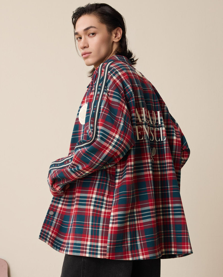 1011260-728 | MEN'S PALLADIUM LOGO LOOSE FIT CHECKED SHIRT | RED BLUE PLAID