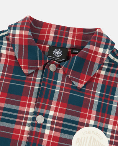 1011260-728 | MEN'S PALLADIUM LOGO LOOSE FIT CHECKED SHIRT | RED BLUE PLAID