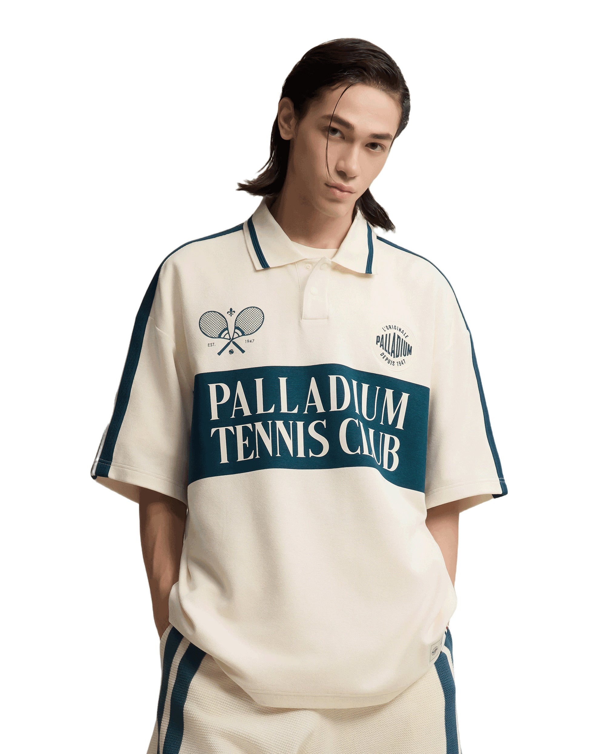 1011304-110 | MEN'S LOGO COLOR BLOCKS SIDE STRIPED POLO SHIRT | WHITE/BLUE