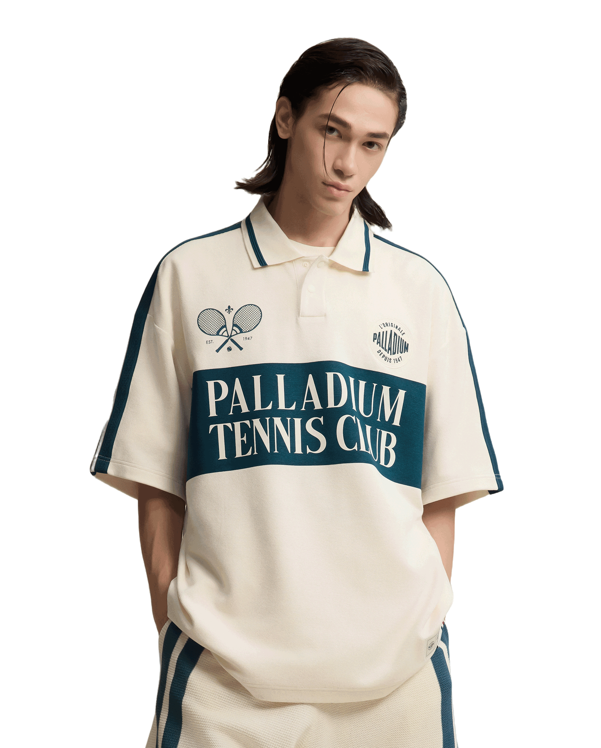 1011304-110 | MEN'S LOGO COLOR BLOCKS SIDE STRIPED POLO SHIRT | WHITE/BLUE